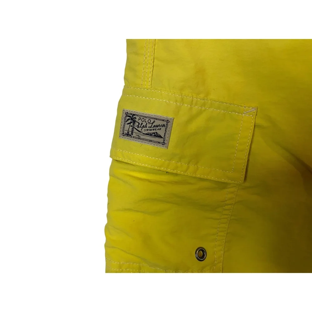 Polo Ralph Lauren Mens Yellow Cargo Swim Trunks Mesh Lined Size Medium 34 Waist